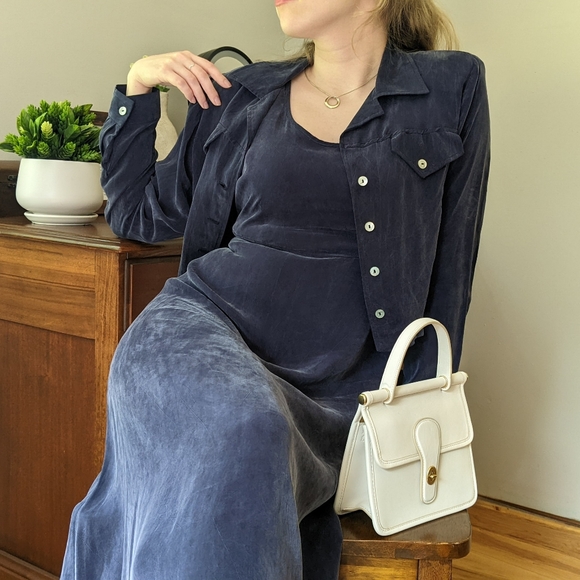 Vintage Navy Blue Silky Dress & Jacket Set - Picture 9 of 9